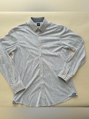 Hugo Boss regular fit White Button-Down Shirt with Black Micro Print size L